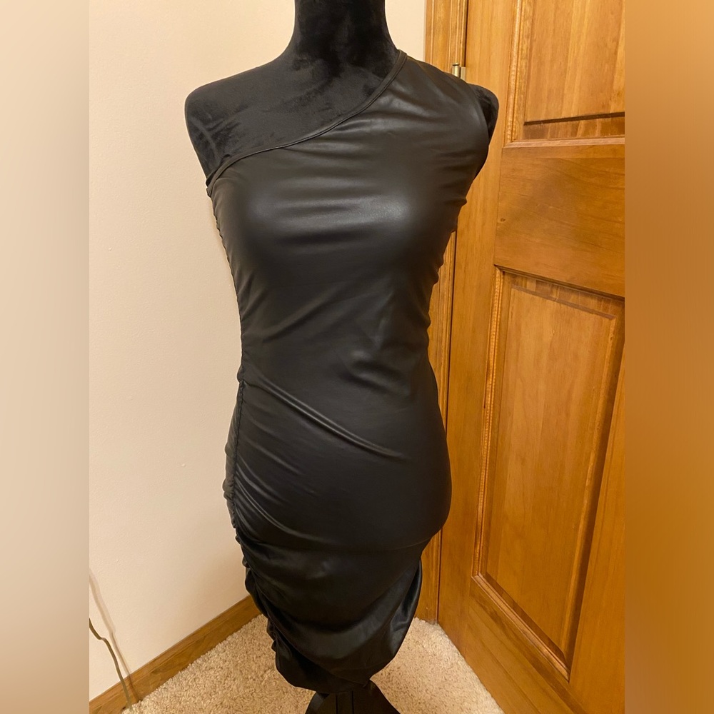 Pleather one shoulder dress
